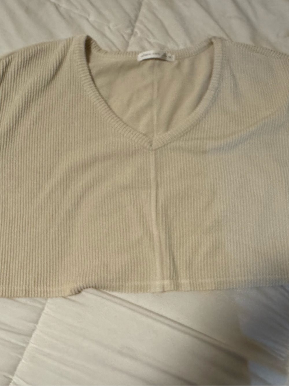 Altar'd State Ribbed V-Neck Crop Top in Beige Cream